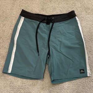Rip Curl Mirage Teal Board Shorts with Black Waistband and White Side Stripes